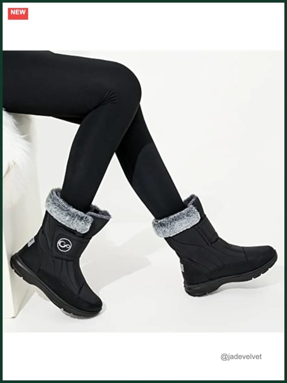Womens Mid Calf Warm Faux Fur Lining Snow Boots Non Slip Waterproof Hook Loop